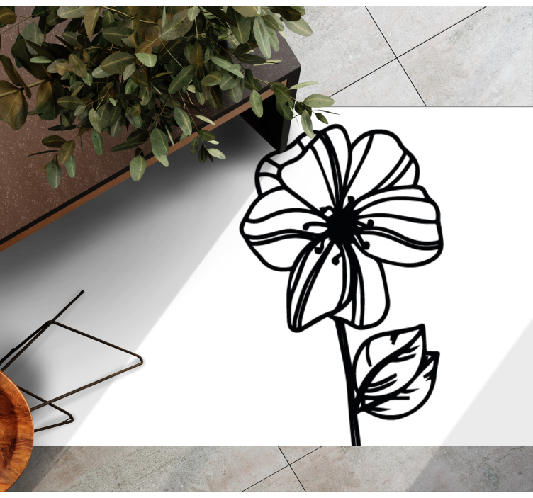 Elegant black and white design floral rug - TenStickers