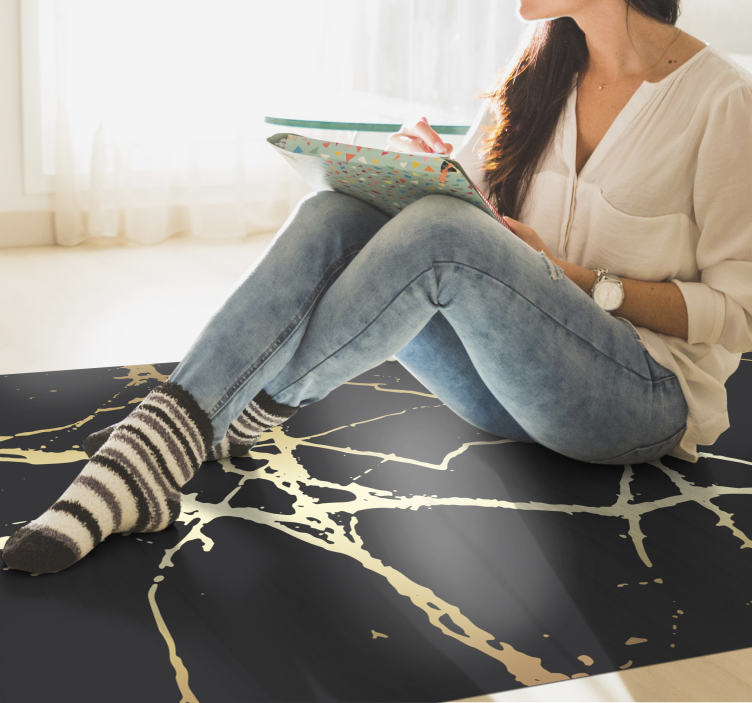 Elegant Gold Stripes marble rug - TenStickers