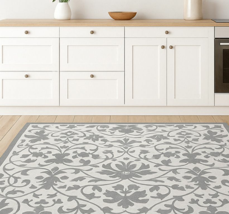Elegant grey arabesque kitchen vinyl mat - TenStickers