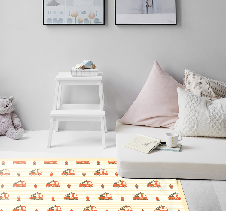 Fire truck and fire kids vinyl rug - TenStickers