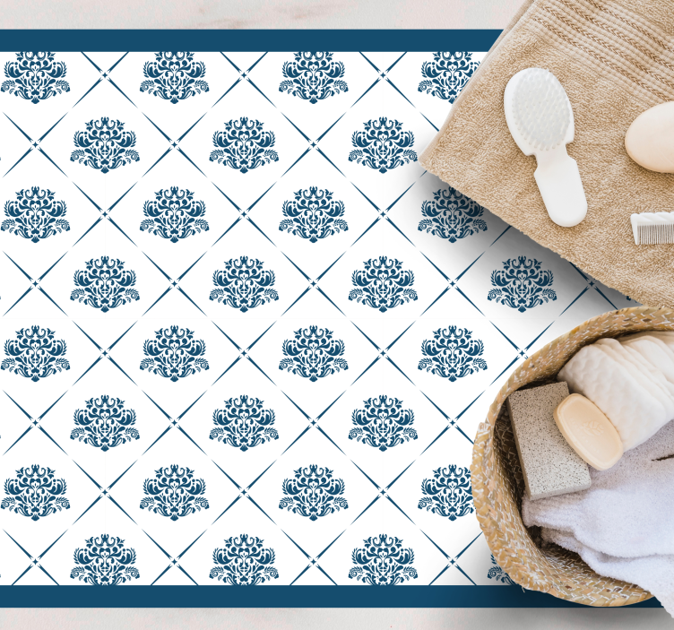 Floral blue motif bathroom mat - TenStickers
