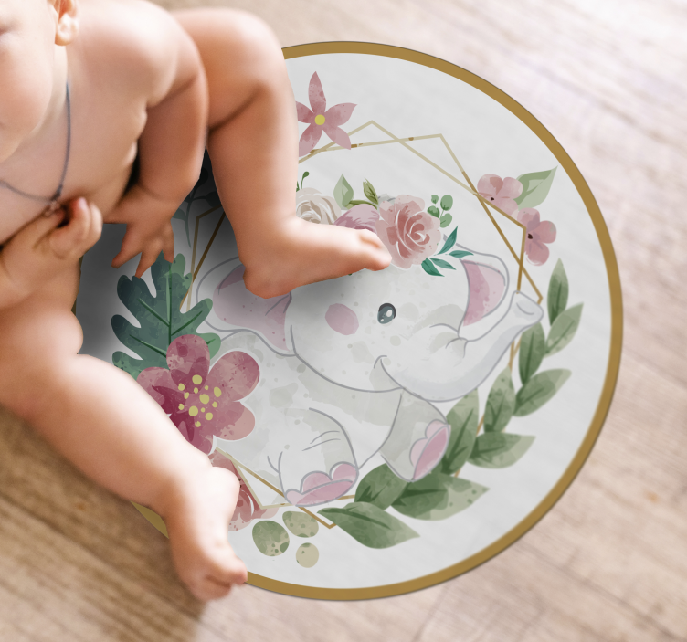 Floral Elephant Circular kids carpet - TenStickers