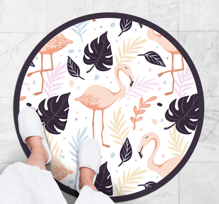 Floral Flamingo Circle animal mat - TenStickers