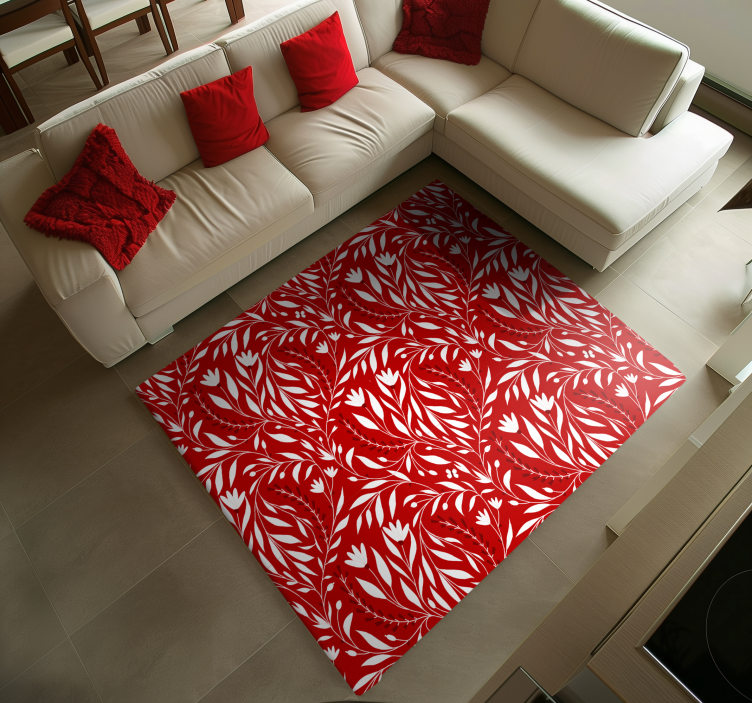 Floral leaf design red rug - TenStickers