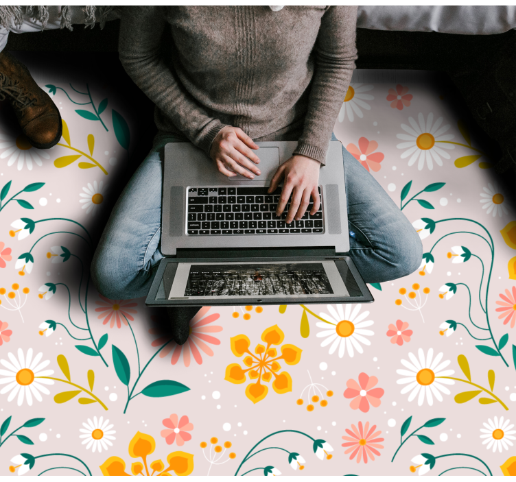 Floral rug in daisy field design - TenStickers