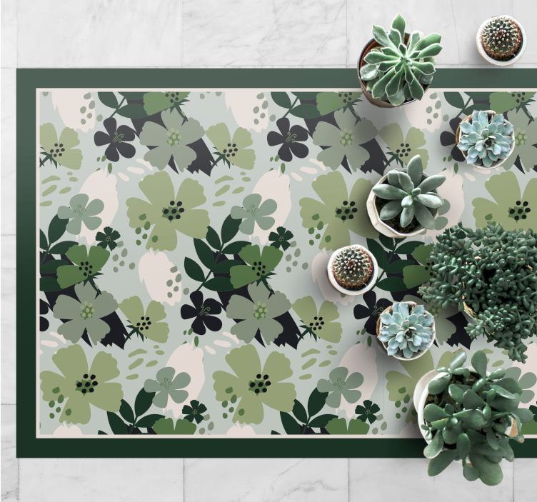 Floral rug in floral patterned green - TenStickers
