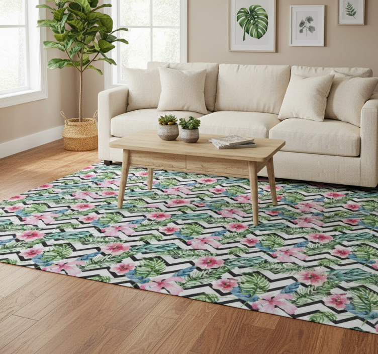 Floral rug with zigzag tropical patterns - TenStickers