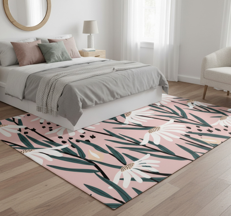 Floral rug with daisies on a pink background - TenStickers