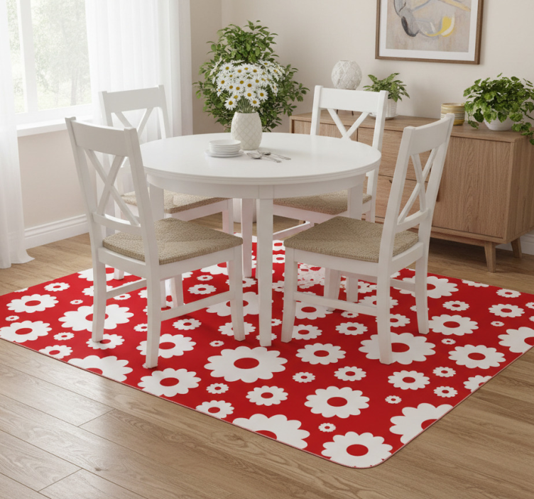 Floral rug with white daisies on red background - TenStickers
