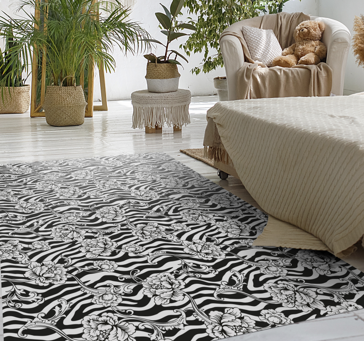 Floral Zebra Pattern animal print rug - TenStickers