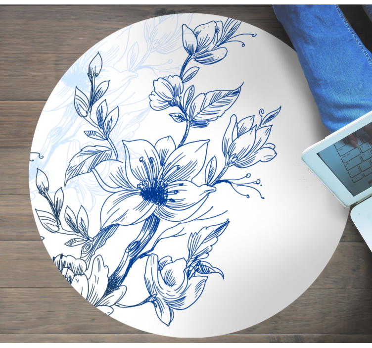 Blue botanical sketch floral rug - TenStickers