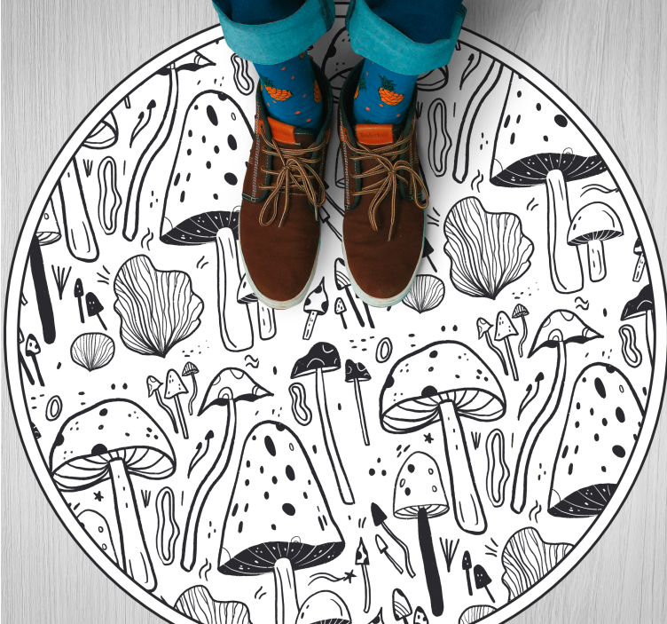Black and white fungi nature rug - TenStickers