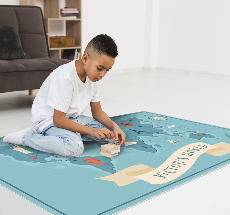 Funny vinyl world map rug with name - TenStickers