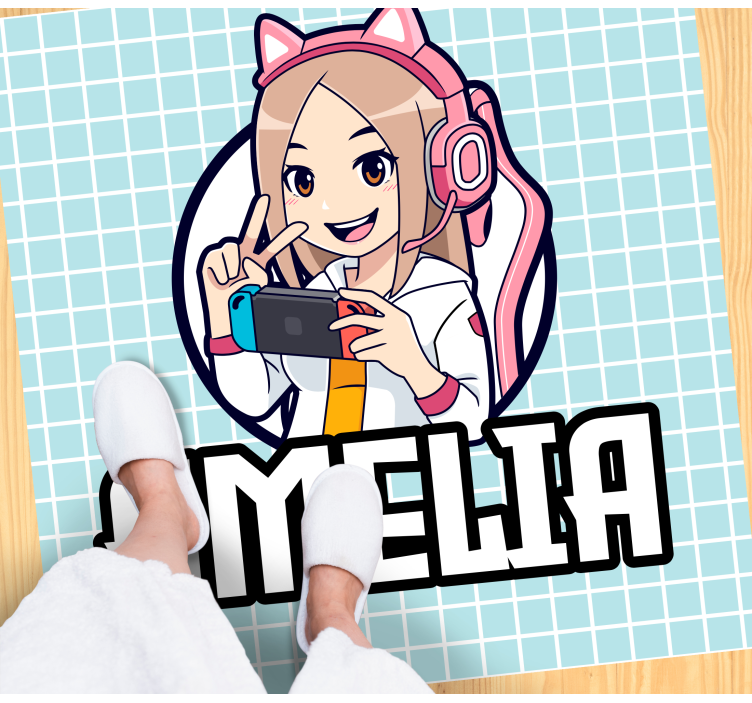 Gaming girl with name teenage bedroom rug - TenStickers