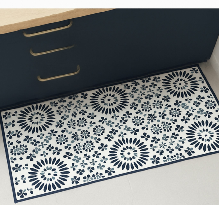Geometric floral pattern blue rug - TenStickers