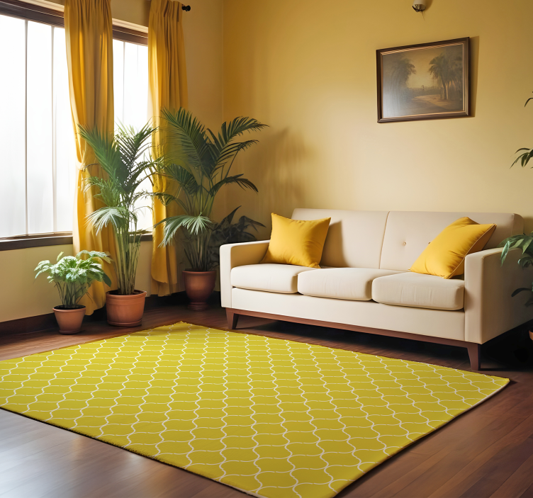 Geometric line pattern yellow rug - TenStickers