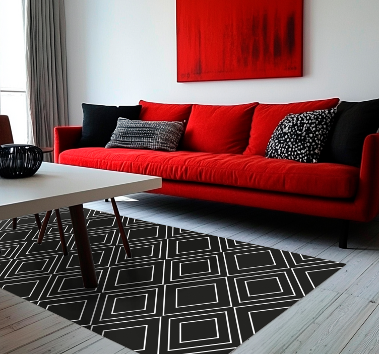 Geometric lines design black vinyl rug - TenStickers