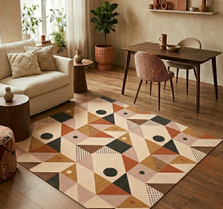 Brown patchwork geometric rug - TenStickers