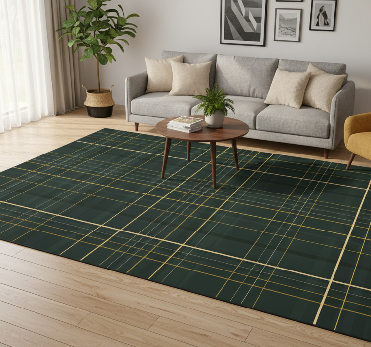 Geometric rug in dark green scottish pattern - TenStickers