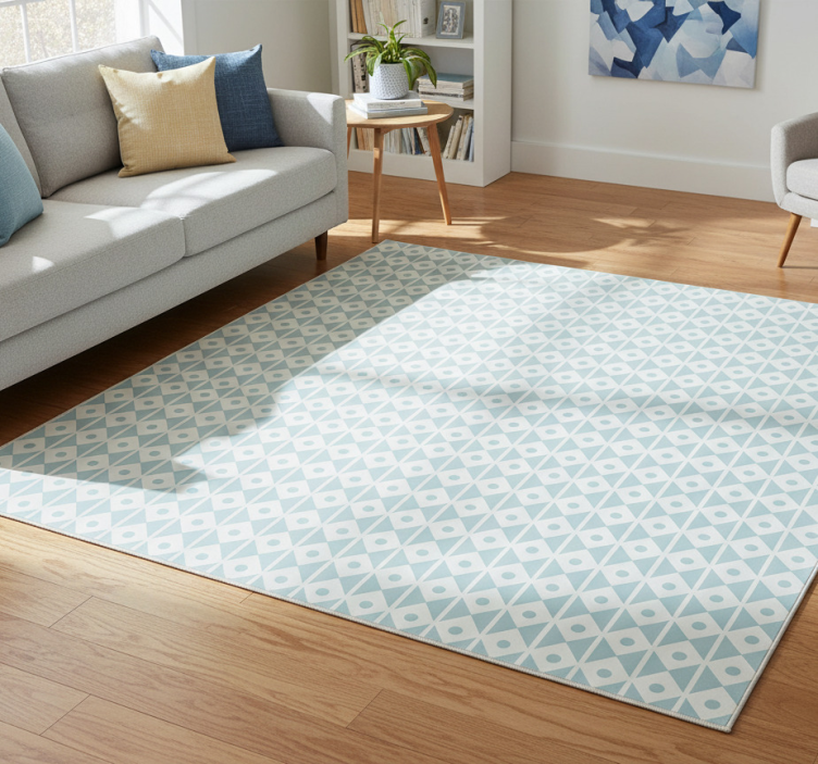 Geometric rug with blue and white rhombus design - TenStickers