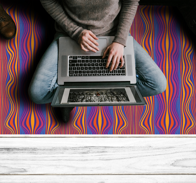 Geometric rug with colorful wavy lines - TenStickers