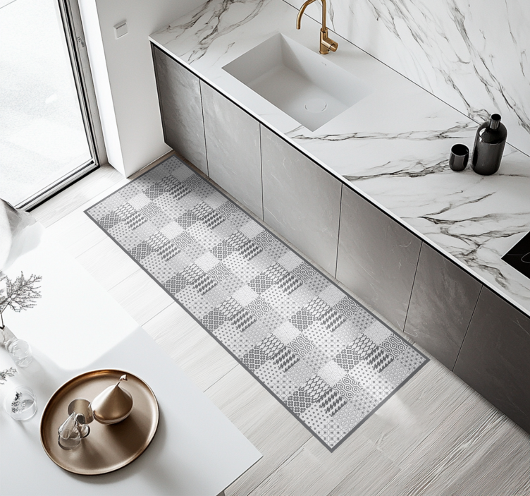 Geometric tile effect kitchen mat - TenStickers