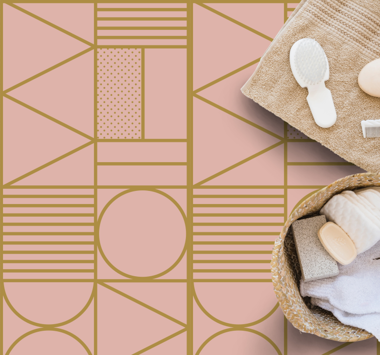 Gold and pink colors block square vinyl rug - TenStickers