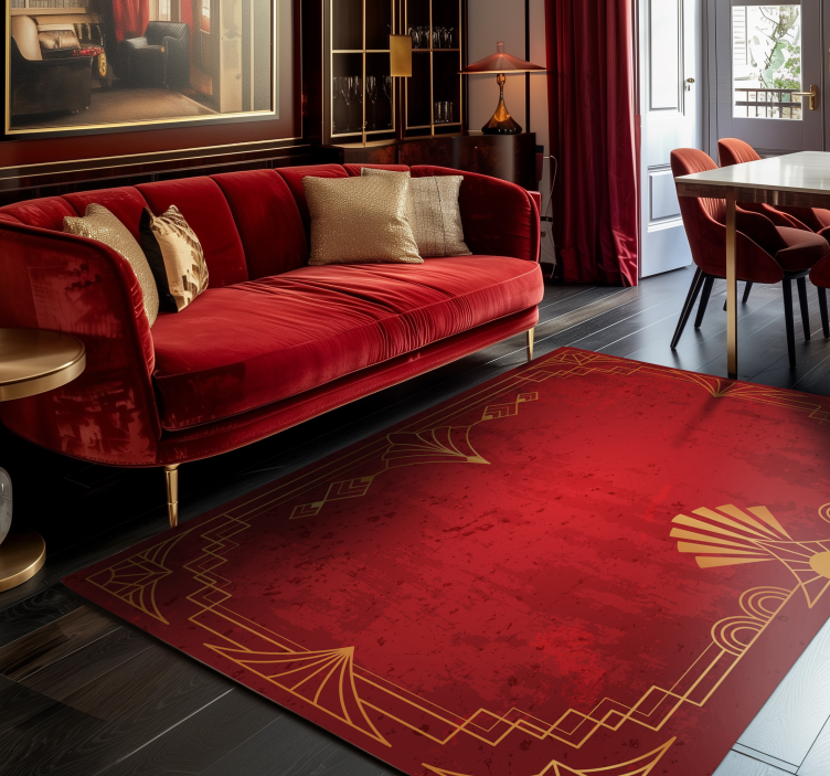 Golden pattern border red rug - TenStickers