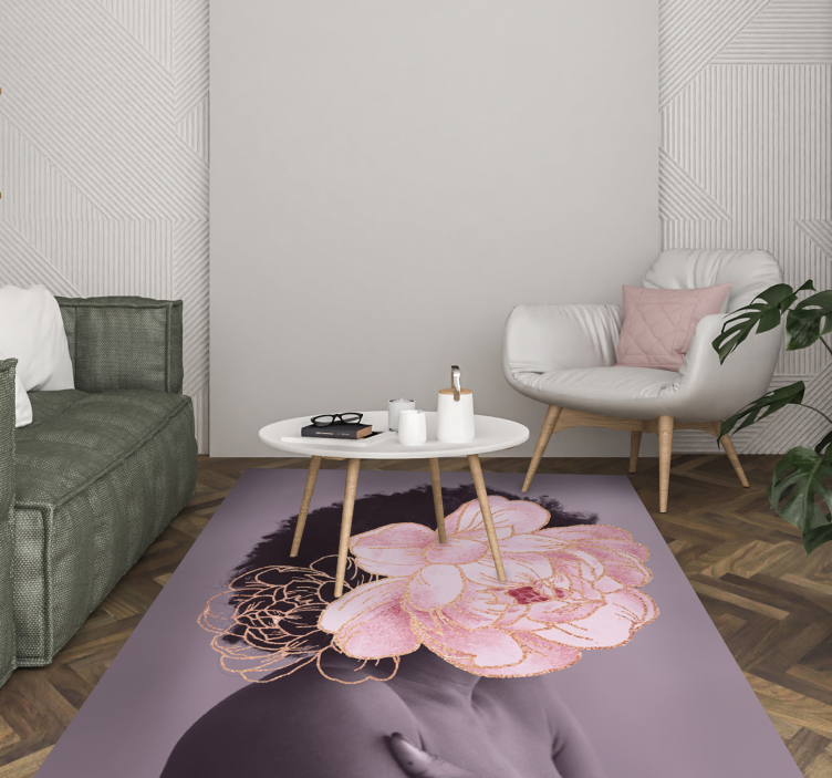 Graceful botanical silhouette living room rug - TenStickers