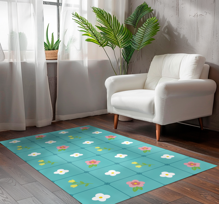 Floral Tile Pattern flower rug - TenStickers
