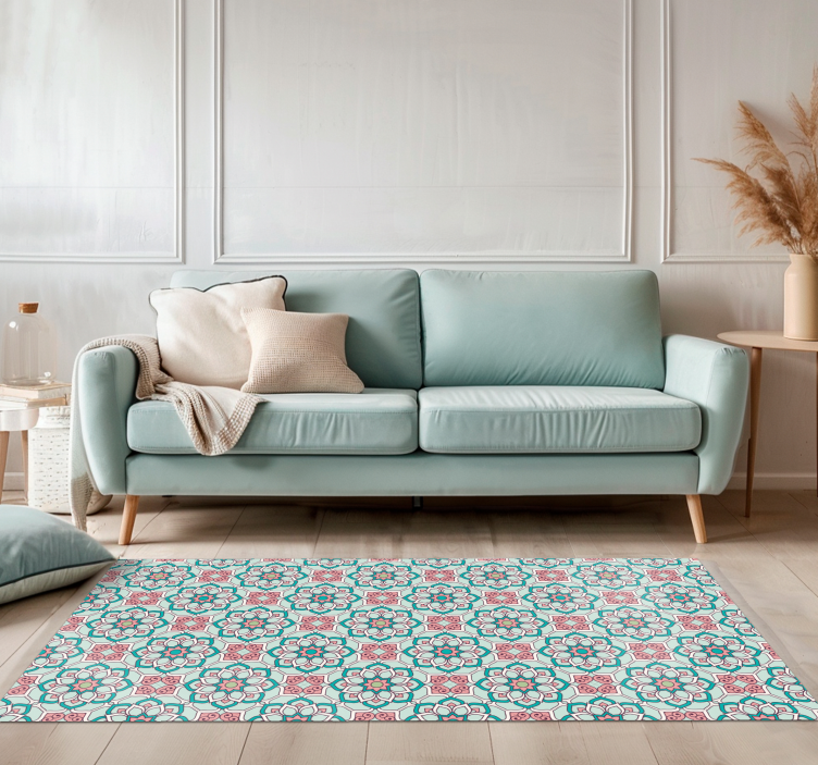Tile Effect Pattern Overlay floral rug - TenStickers