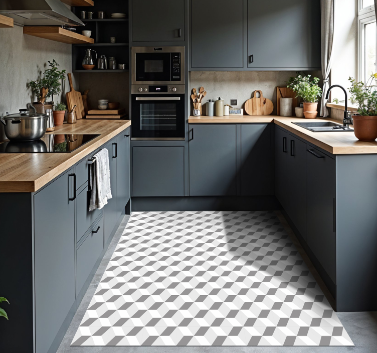 grey cubes design kitchen mat - TenStickers