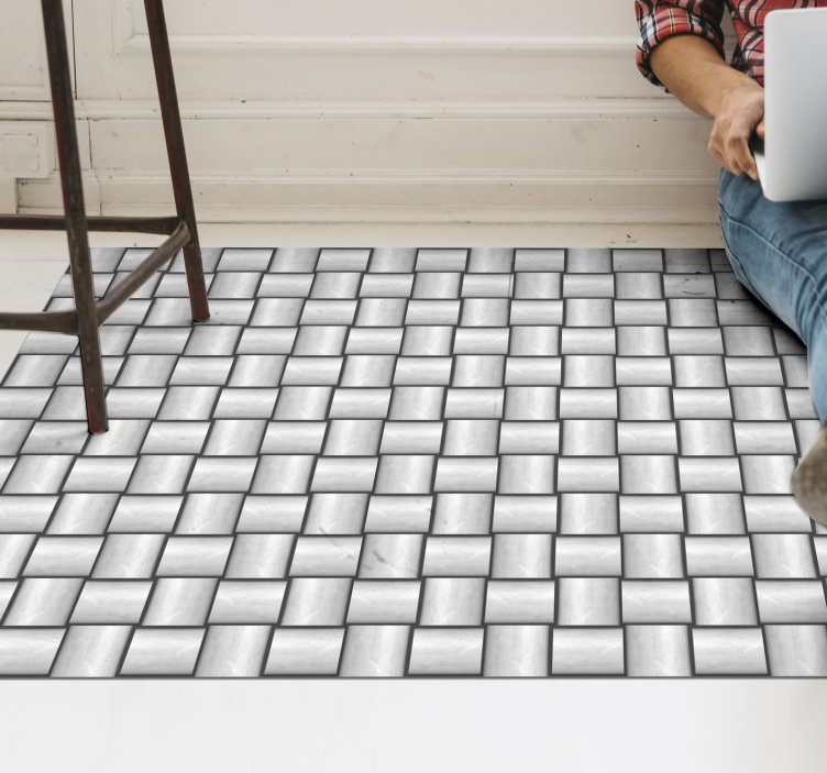 Grey squares motif marble rug - TenStickers
