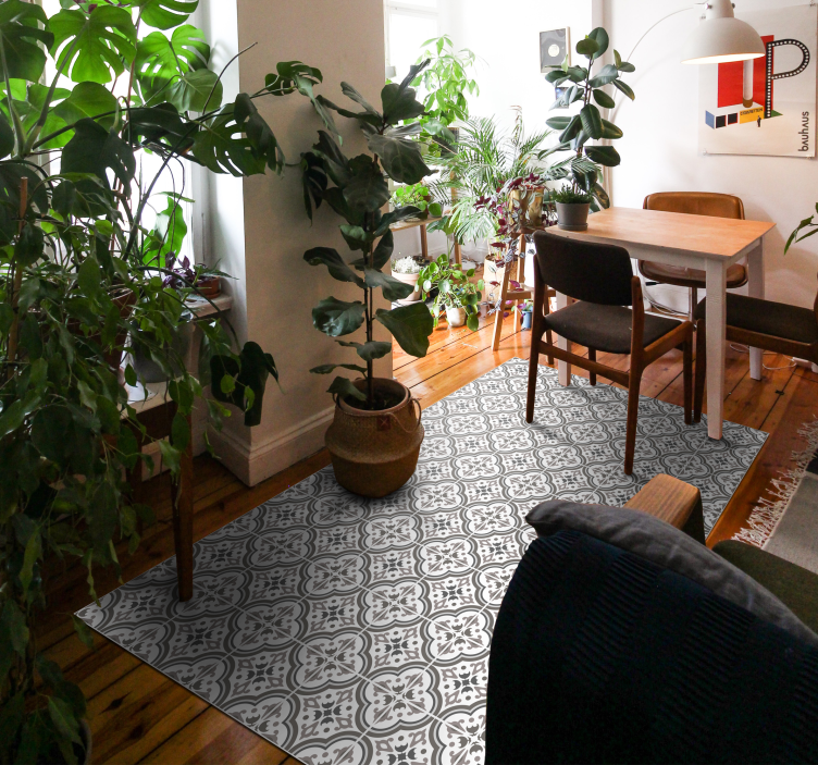 Grey flower and tile  vinyl rug - TenStickers