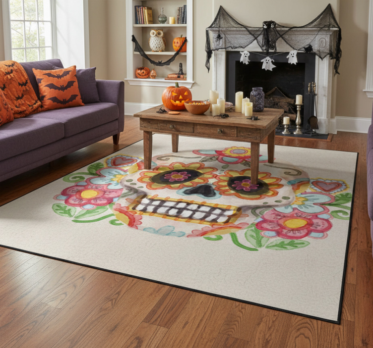 Halloween rugs aquarella floral skull design - TenStickers