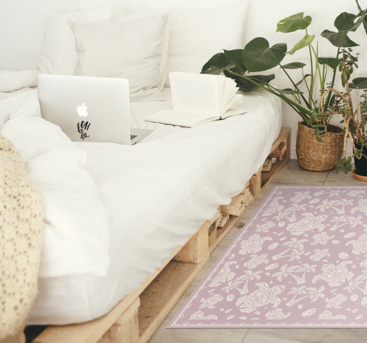 Hawaian Turtle and palm Pattern vinyl rug - TenStickers