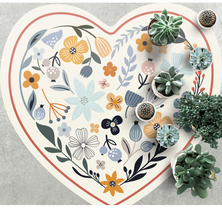 Heart Flower Composition floral rug - TenStickers
