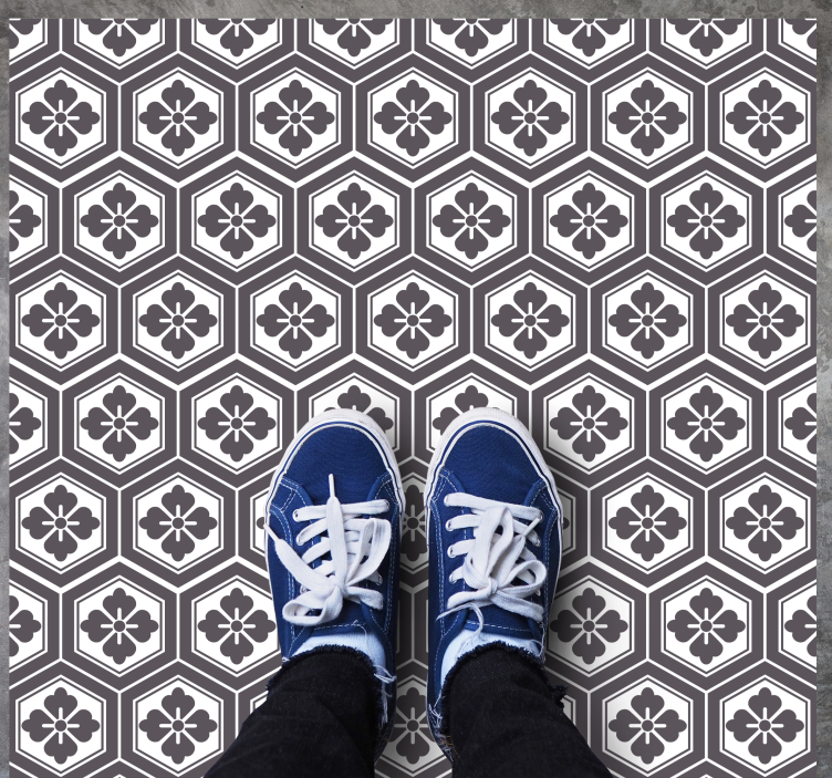 Hexagonal Floral Pattern marble rug - TenStickers