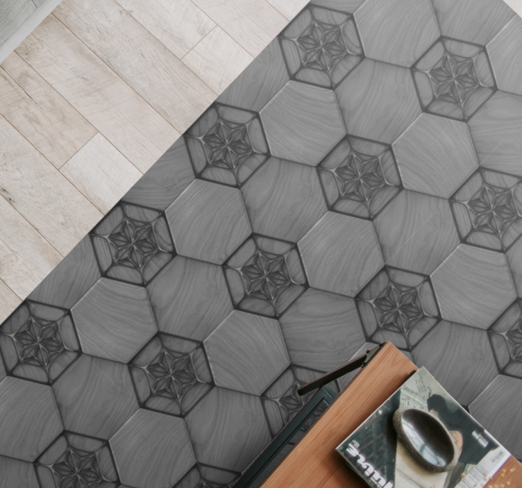 Hexagonal Grey Pattern marble rug - TenStickers
