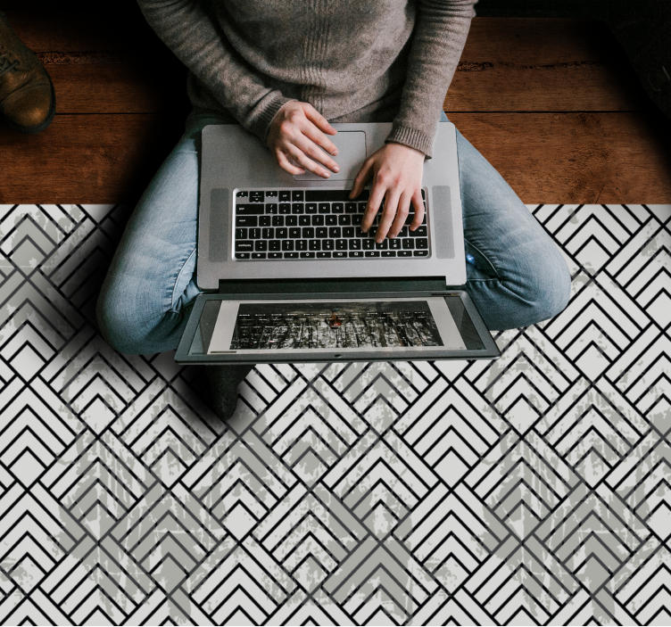 Hollywood-regency black white ceramic vinyl rug - TenStickers