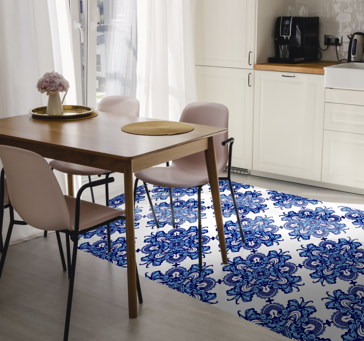 Intricate blue motif mosaic rug - TenStickers