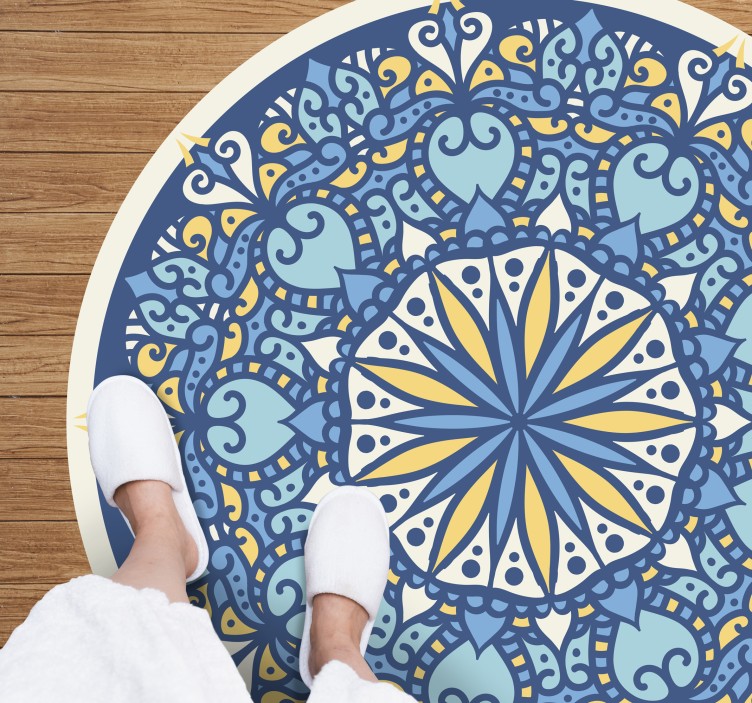 Intricate blue motif mandala rug - TenStickers