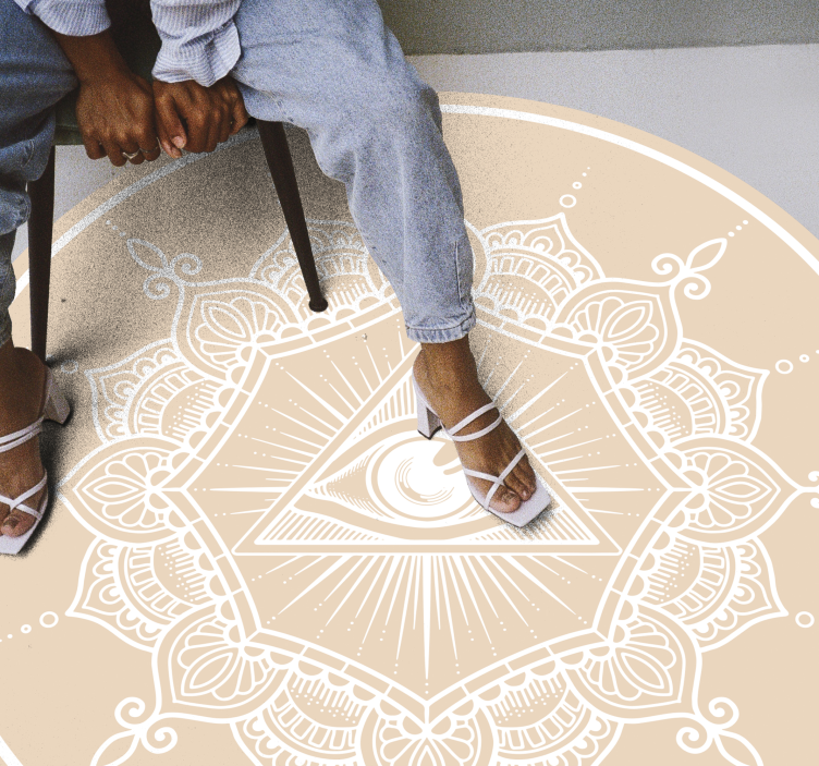 All-seeing beige eye mandala rug - TenStickers