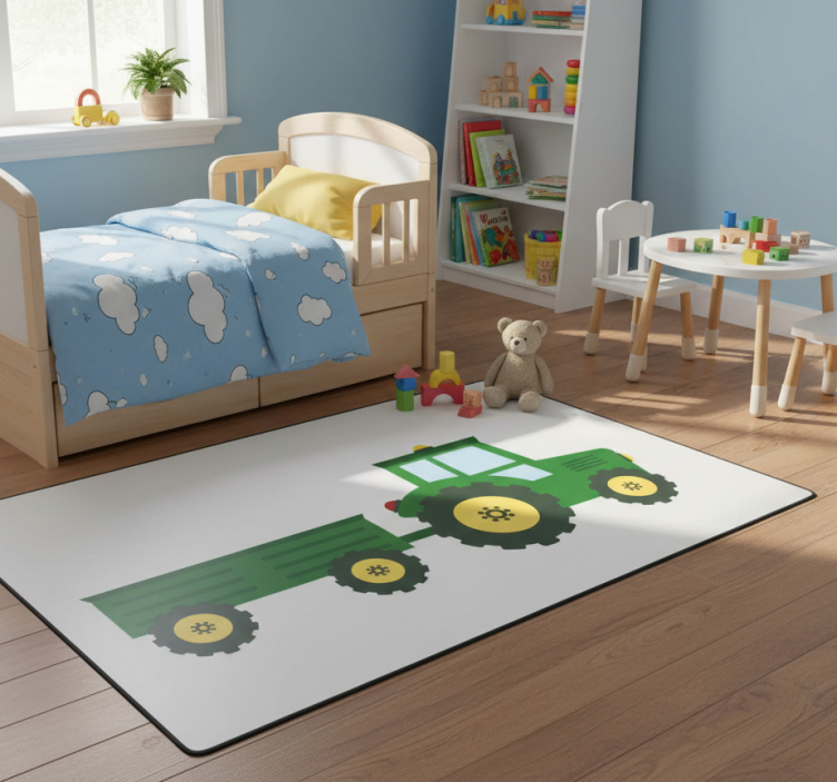 Kids carpet green tractor and wagon wall decal - TenStickers