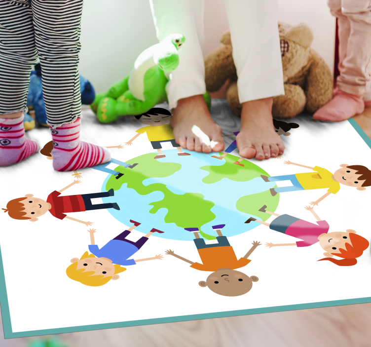World holding hands kids rug - TenStickers