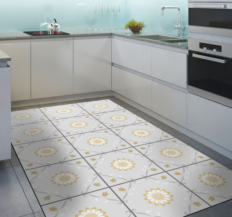 Kitchen grey and yellow tiles kitchen floor - TenStickers
