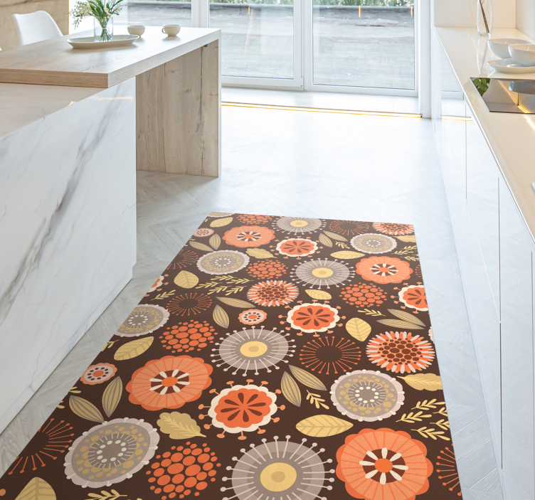 Kitchen nordic flowers nordic vinyl rug - TenStickers