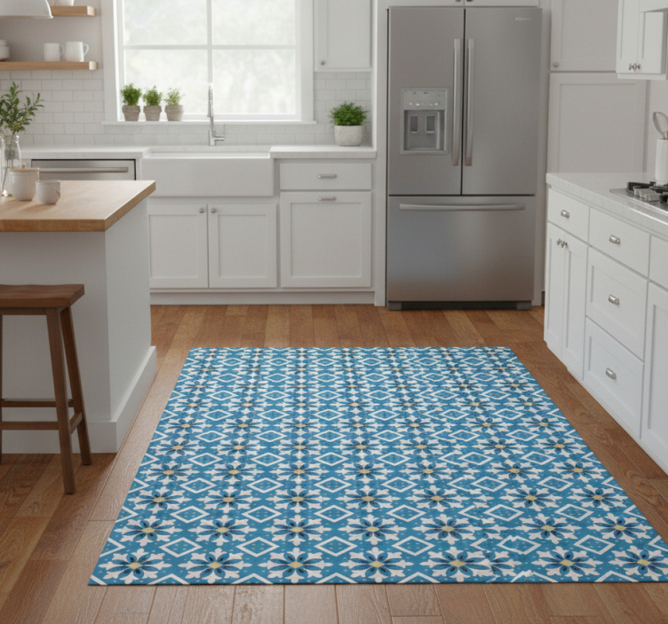 Kitchen vinyl mat in baby blue portuguese tile - TenStickers