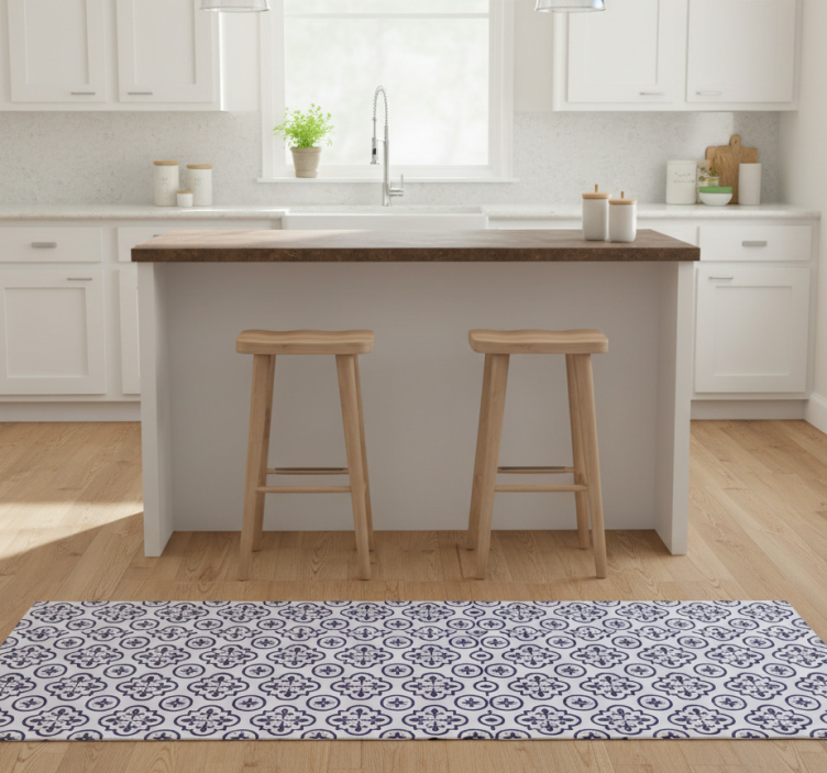 Kitchen vinyl mat in blue portuguese tile design - TenStickers