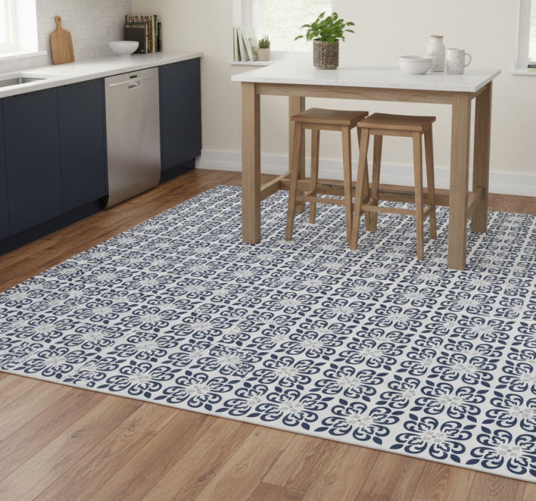Kitchen vinyl mat in dark blue clover tile - TenStickers